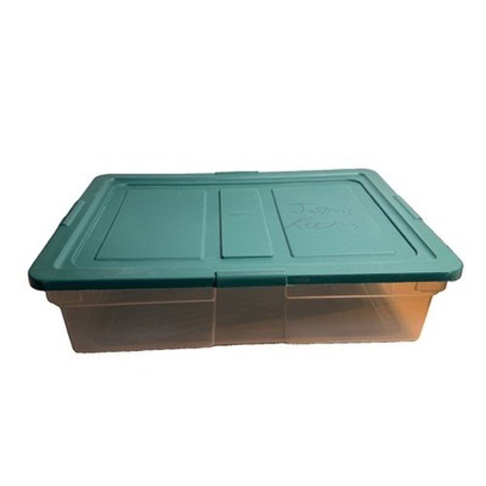 Vintage Rubbermaid Keepers Clear Box 28 Qt Blue Lid Underbed Storage Green